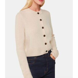 WHISTLES Ivory Wool Cropped Cardigan Size Medium Tortoise Buttons Timeless
